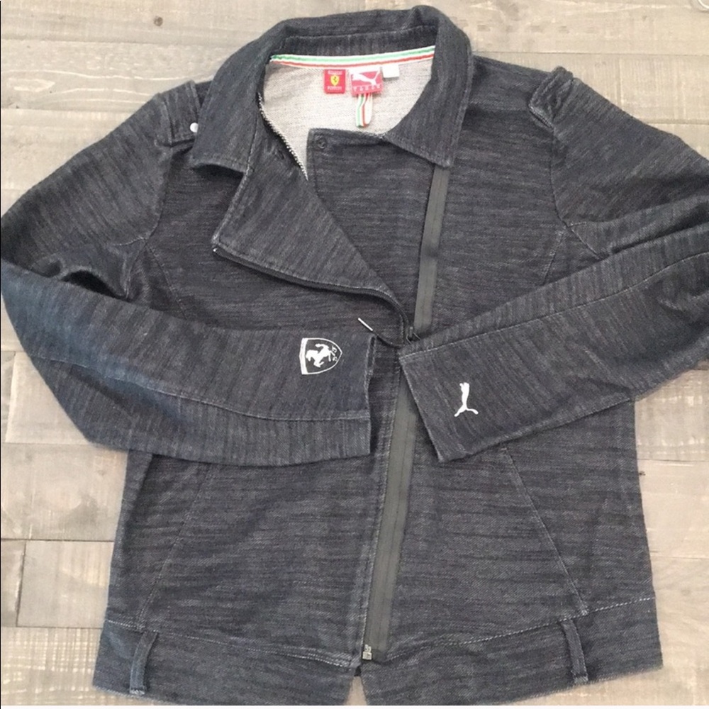 Ferrari Stretch Denim Asymmetrical Zip Jacket